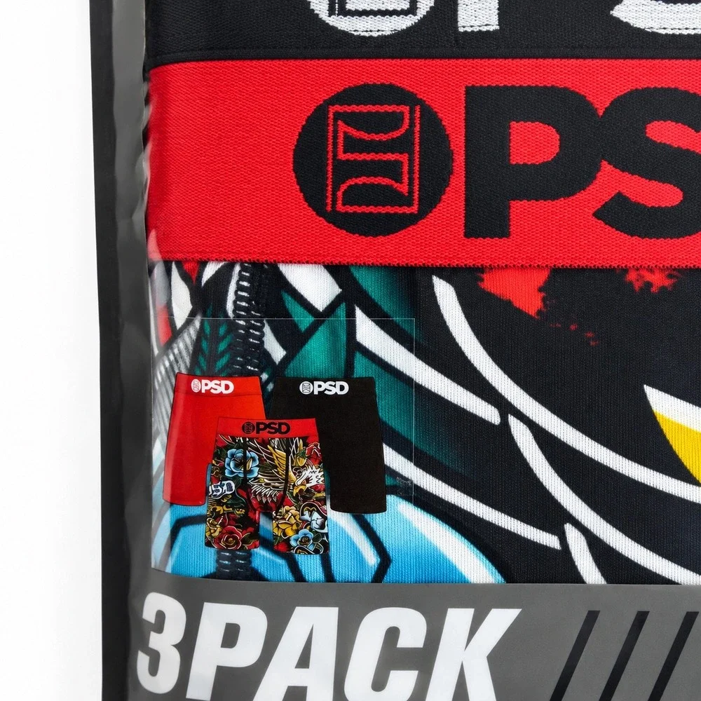 PSD Underwear Mens 3-Pack Core Standard Boxer Briefs Red Black Graphic Print M